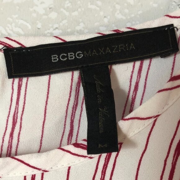 BCBG MaxAzria Sleeveless High Low Hemline White & Scarlet Red Striped Top Size M - Picture 3 of 8